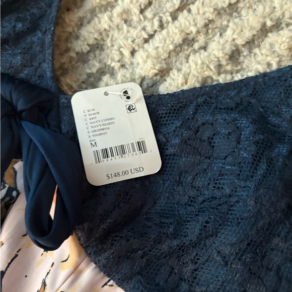 NWT Free people blue floral mini dress bow size M - Picture 7 of 9